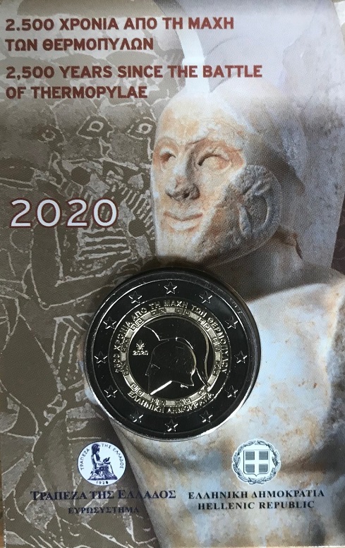 (afbeelding voor) 2 Euromunt Griekenland 2020 Slag bij Themopylae in coincard